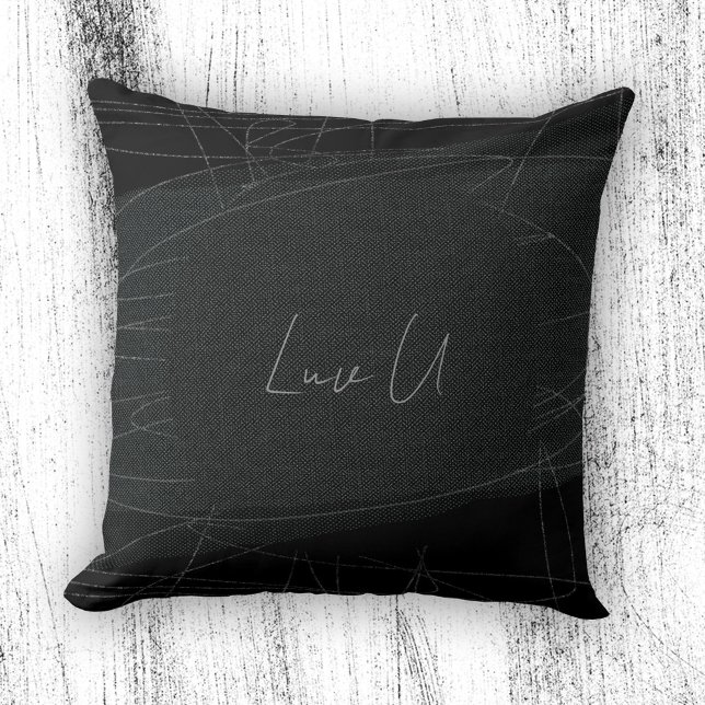 Almofada Luv U - Linhas Modernas de Trendência Preta (Luv U - Black Trendy Modern Scribbled Lines Throw Pillow ©Susanne Sachers - Sunny Mind Design)