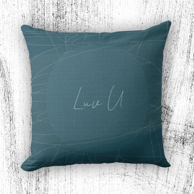 Almofada Luv U - Linhas Modernas Garatuadas Azuis (Luv U - Blue Trendy Modern Scribbled Lines Throw Pillow ©Susanne Sachers - Sunny Mind Design)