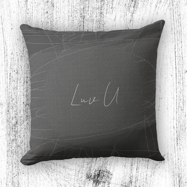 Almofada Luv U - Linhas Rabiscadas Modernas Cinza (Luv U - Gray Trendy Modern Scribbled Lines Throw Pillow ©Susanne Sachers - Sunny Mind Design)