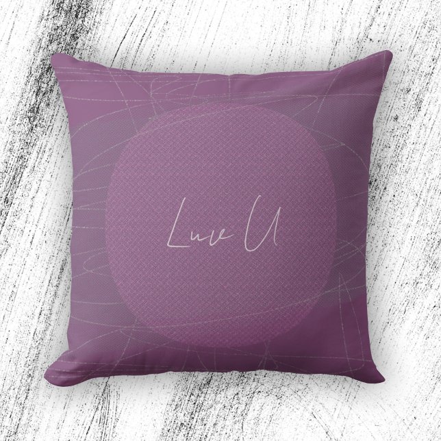 Almofada Luv U - Linhas Rabiscadas Modernas Violetas (Luv U - Violet Trendy Modern Scribbled Lines Throw Pillow ©Susanne Sachers - Sunny Mind Design)