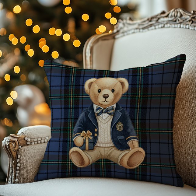 Almofada Luxe Preppy Plaid Teddy Bear (Criador carregado)