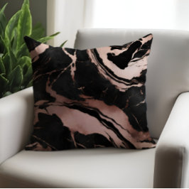 Almofada Luxo Chic Preto Padrão Mármore Dourado Rosa