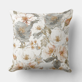 Almofada Luxo, Elegante, Padrão de Flores Cinza Dourado