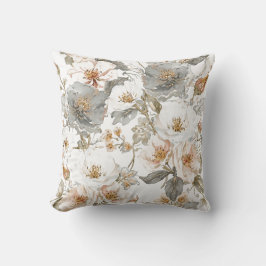 Almofada Luxo, Elegante, Padrão de Flores Cinza Dourado