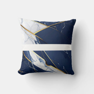 Almofada Luxo em Azul Naval e Mármore Dourado com Padrão Ge