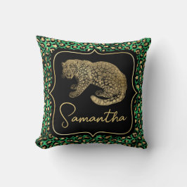 Almofada Luxo Estampa de Leopardo Verde Dourado Monograma d
