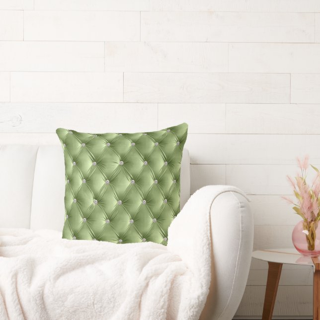 Almofada Luxo Glam Verde Sage Veludo Sintético  (Sofá)