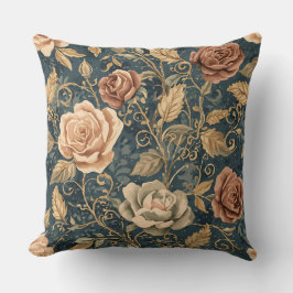 Almofada Luxo, Jardim Vintage de Rosas, fundo azul