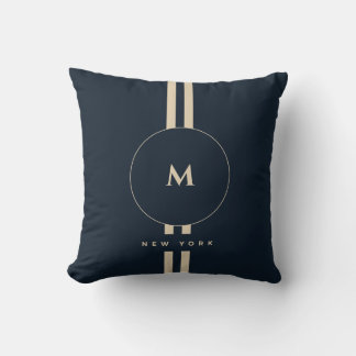 Almofada Luxo Monograma Dourado Inicial Meia-Noite Azul-Nav
