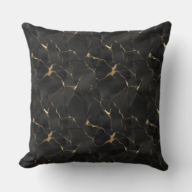 Almofada Luxo Preto e Dourado Marmorizado  (Frente)