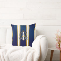 Luxuoso Azul e Branco Crista Monogramada Decorativ