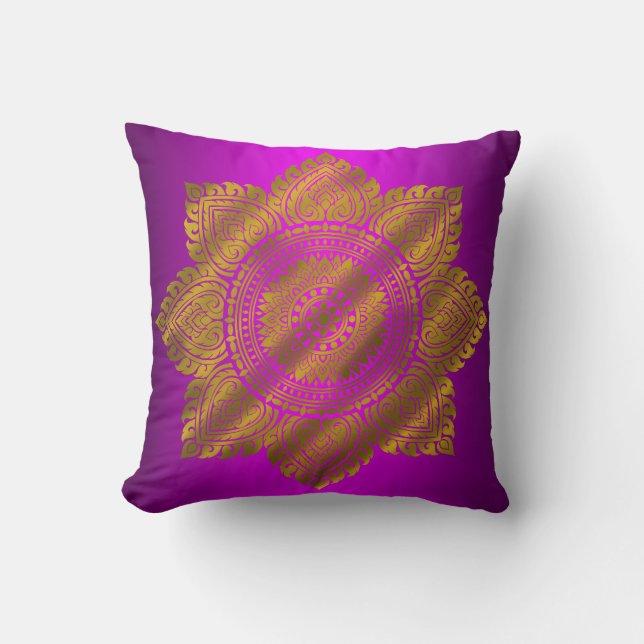 Almofada Luxuoso Travesseiro Mandala Dourado Roxo (Frente)