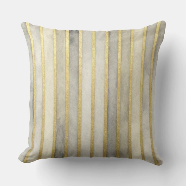 Almofada Luxurious, Gold Beigi Grey Stripes,Elegant, Modern (Frente)