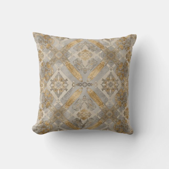 Almofada Luxurious, Gold Grey Beigi Ornament , Elegant (Frente)