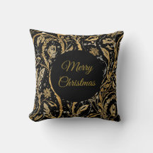 Luxury Black Gold Flowers Pattern, Merry Christmas