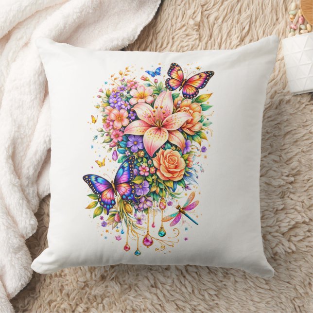 Almofada Luxury Butterfly Floral Throw Pillow (Cobertor)