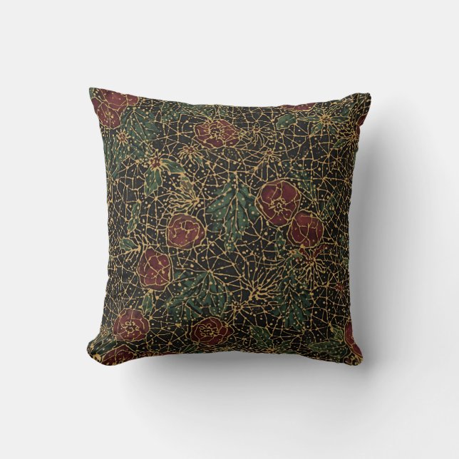 Almofada Luxury Flowers Pattern,Gold Black Red Green (Frente)