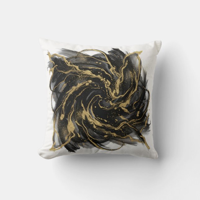 Almofada Luxury Gold and Black Abstract Marble Ink Flow (Frente)