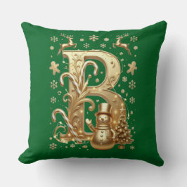 Almofada Luxury Gold Letter B Snowman Green Throw Pillow