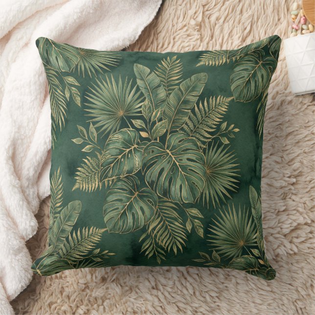 Almofada Luxury Green Gold Tropical Leaves Pattern (Cobertor)