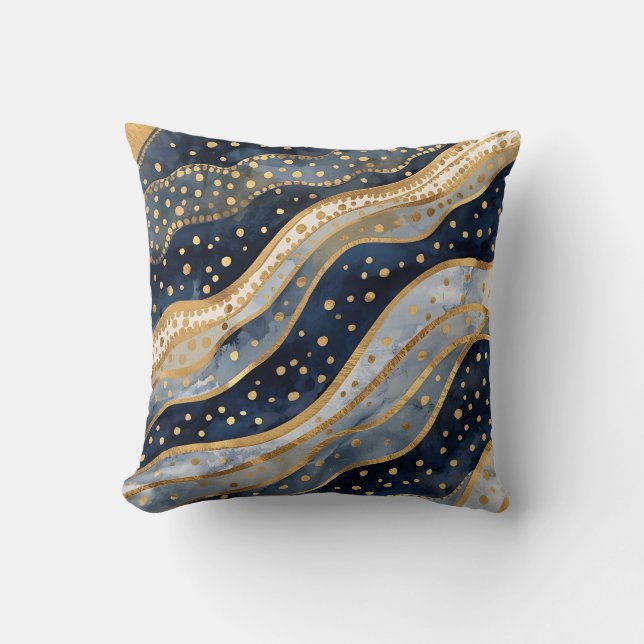Almofada Luxury, Modern, Gold Blue Pattern (Frente)