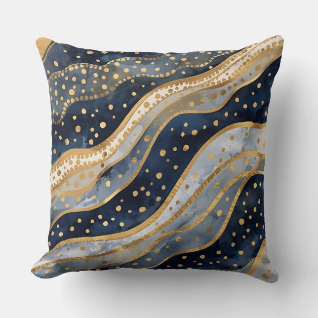Almofada Luxury, Modern, Gold Blue Pattern (Frente)