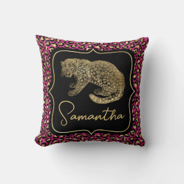 Almofada Luxury Pink Leopard Print Gold Animal Monogram