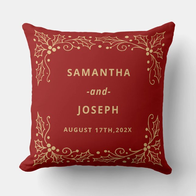 Almofada Luxury Red & Antique-Gold Wedding (Frente)