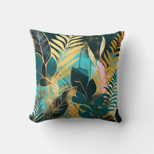 Almofada Luz tropical deixa verde Dourado rosa moderno
