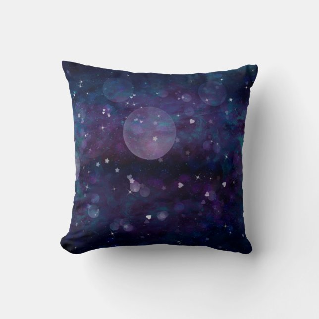 Almofada Luzes Corações e Estrelas Faísca Roxo Índigo (Frente)