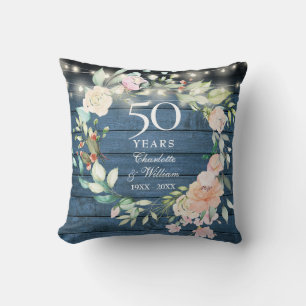 Almofada Luzes de Corda Floral Rústica Azul de 50º Aniversá