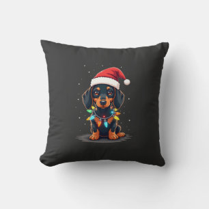 Almofada Luzes de Natal Dachshund Chapéu do Papai Noel Amor
