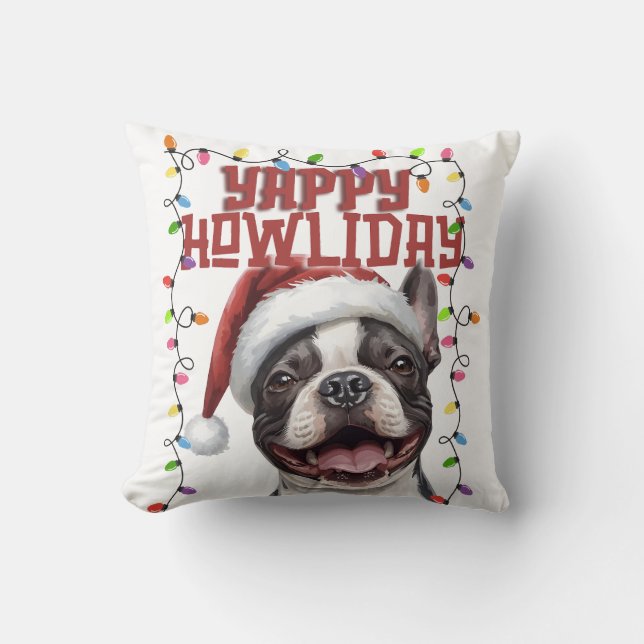 Almofada Luzes de Natal de Bulldog Francês Fofo  (Frente)