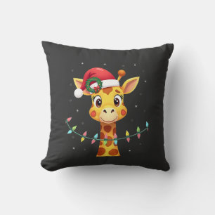 Almofada Luzes de Natal de Girafa Fofa Chapéu do Papai Noel