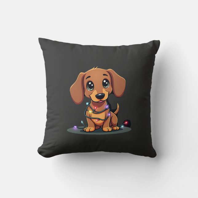 Almofada Luzes de Natal para Dachshund (1) (Frente)
