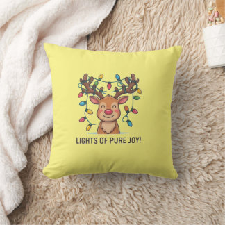 Almofada Luzes de Rena de Natal Kawaii de Alegria Pura