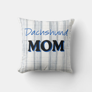 Almofada MÃ£e Dachshund com fundo xadrez azul claro