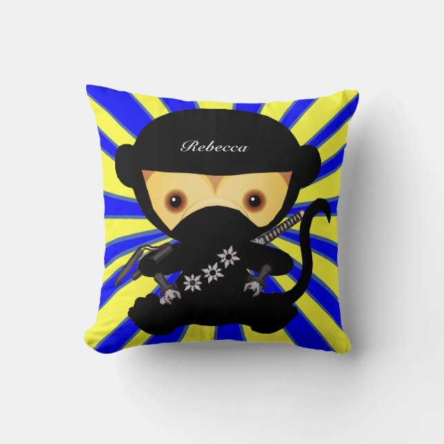 Almofada Macaco bonito personalizado do ninja do kawaii (Frente)