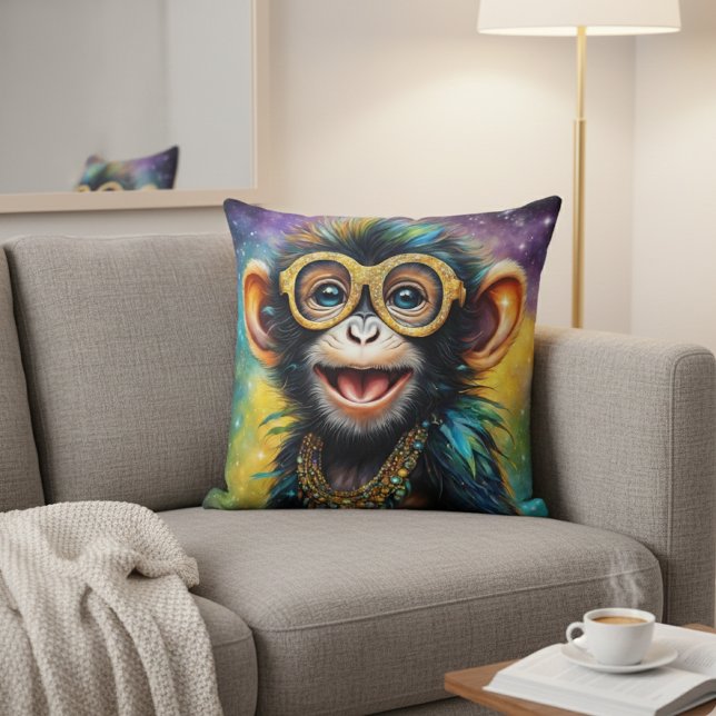 Almofada Macaco Funky com Óculos Dourados (Criador carregado)