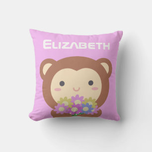 Almofada Macaco Kawaii Fofo com Flores
