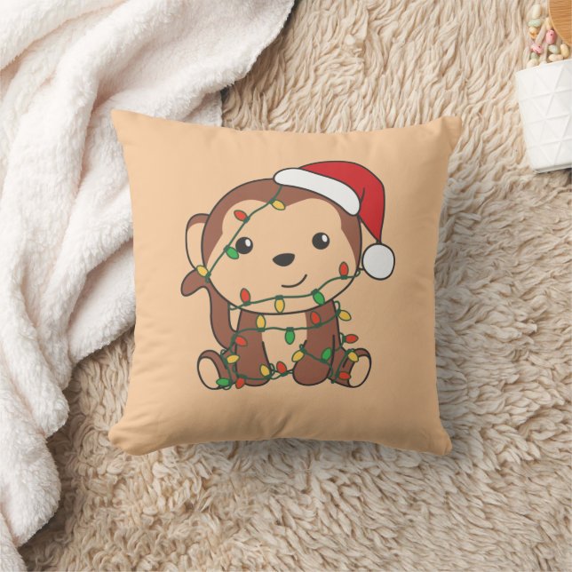 Almofada Macaco Natal Animais de inverno Macacos Jogam Pílu (Cobertor)