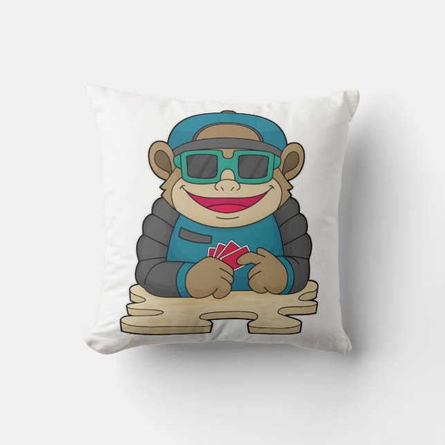 Almofada Macaco no Poker com cartões de pôquer e óculos esc (Frente)