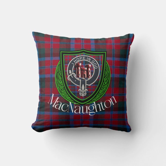 Almofada MacNaughton Scottish Clan Tartan & Crest (Frente)