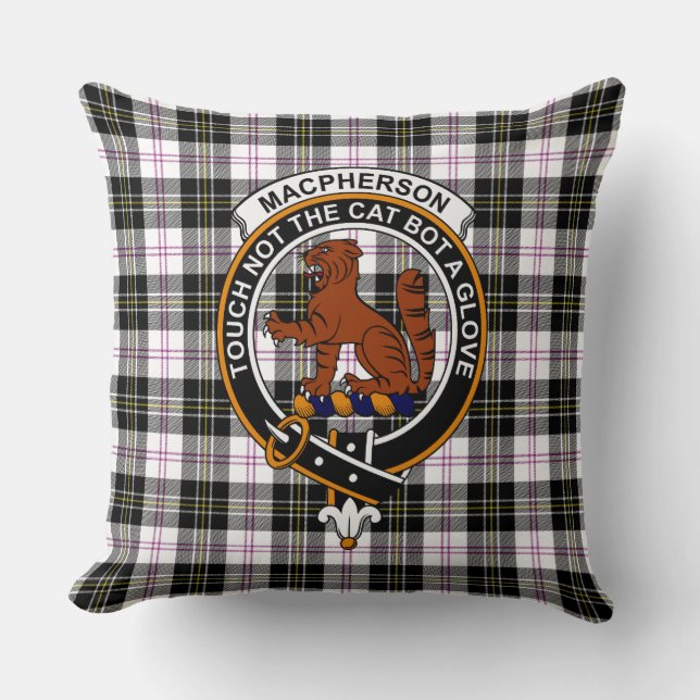 Almofada MacPherson Tartan, Emblema e Lema do Clã (Frente)