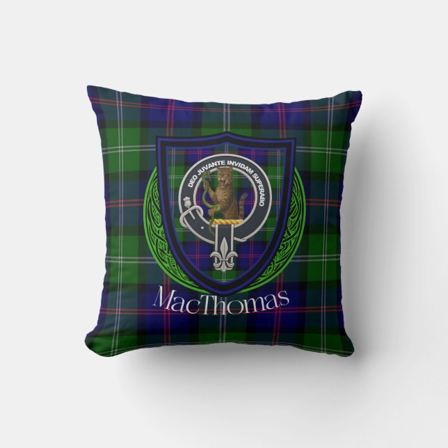 Almofada MacThomas Scottish Clan Tartan & Crest (Frente)