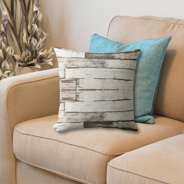 Almofada madeira branca cinza de madeira branca (rustic farmhouse barn beige grey white wood grain throw pillow)