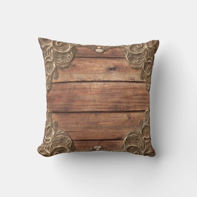 Almofada Madeira de Renda Rústica Vintage Ocidental Elegant (Frente)