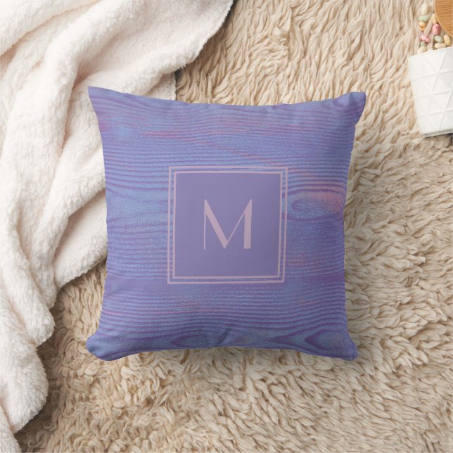 Almofada Madeira Elegante Textura Monograma violeta roxo (Cobertor)