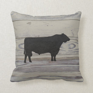 Almofada Madeira Rústica Angus Bull Watercolor Silhouette