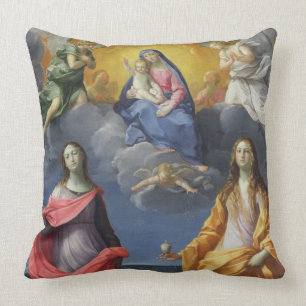 Almofada Madonna e criança com St. Lucy e Maria Madalena